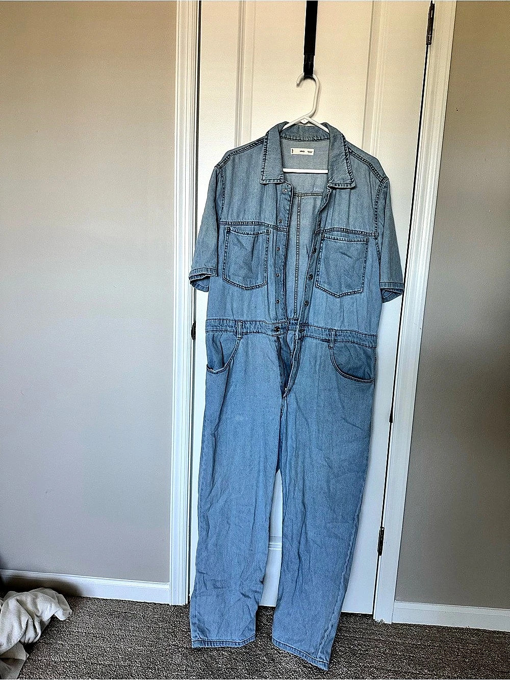 Mango Denim Short Sleeve Jumpsuit